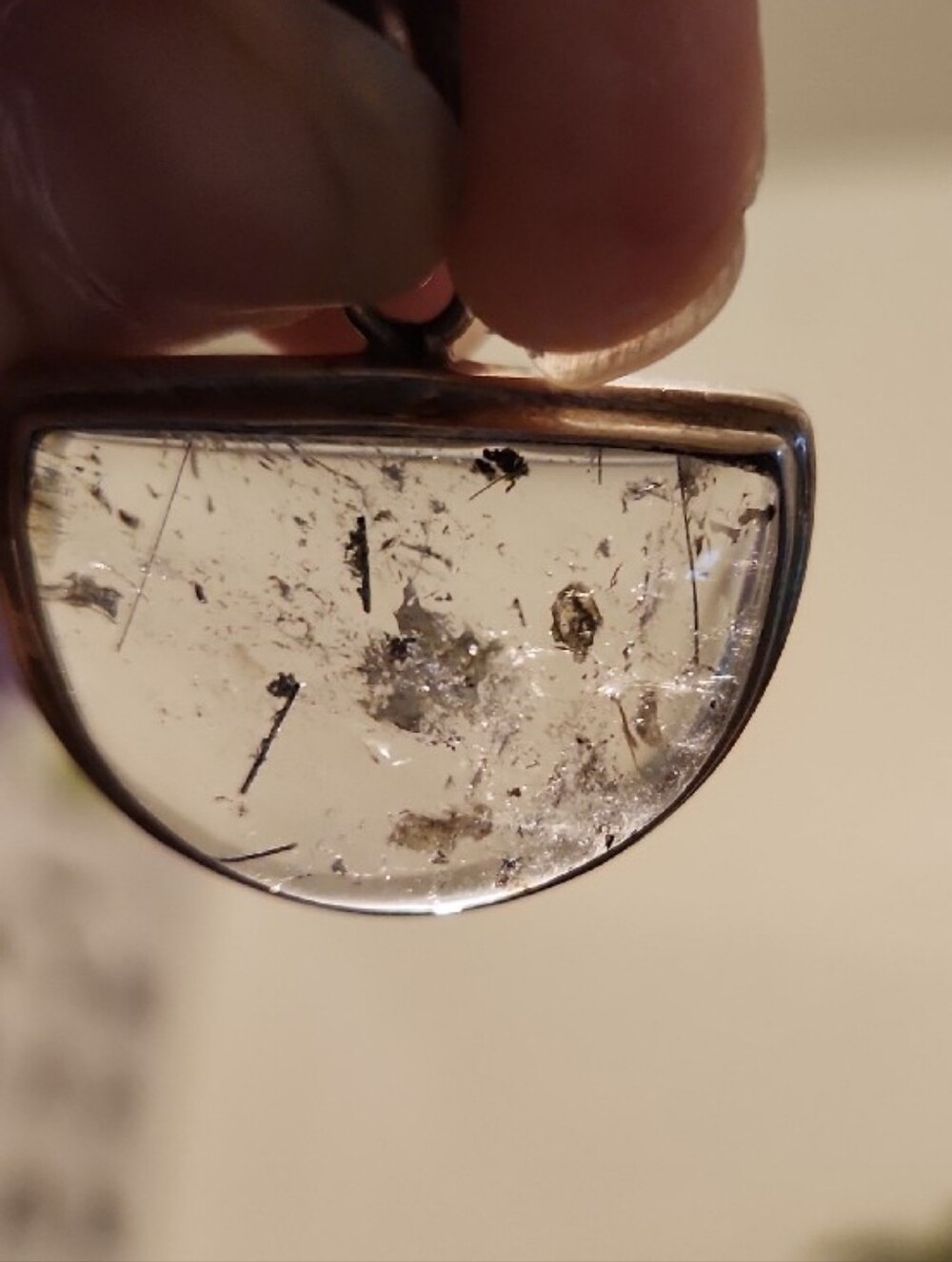 Rutilated Quartz Half-Moon Pendant with Various Inclusions in Sterling Setting - Picture 7 of 7